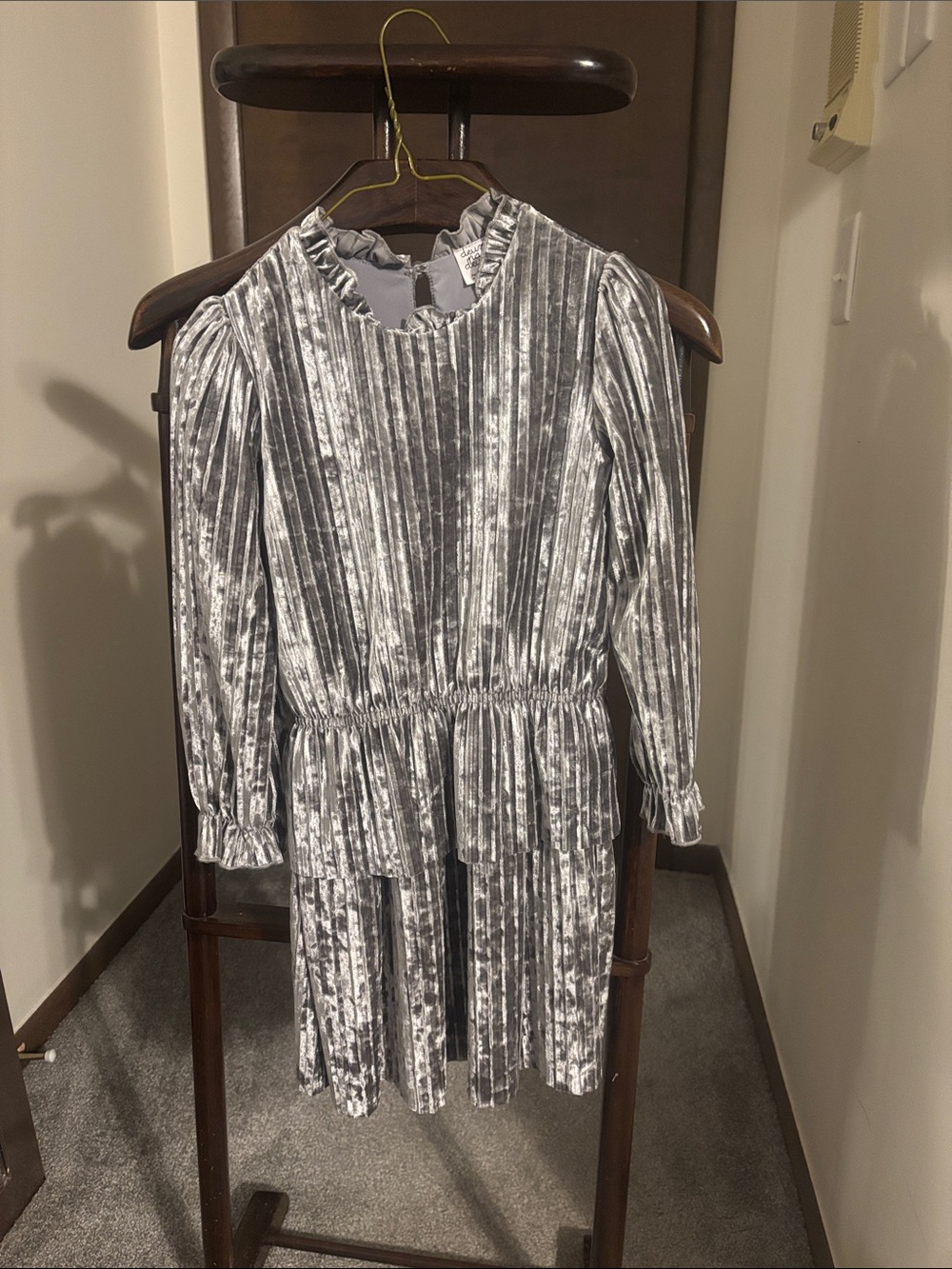 deux par deux Silver Velvet Girls Dress